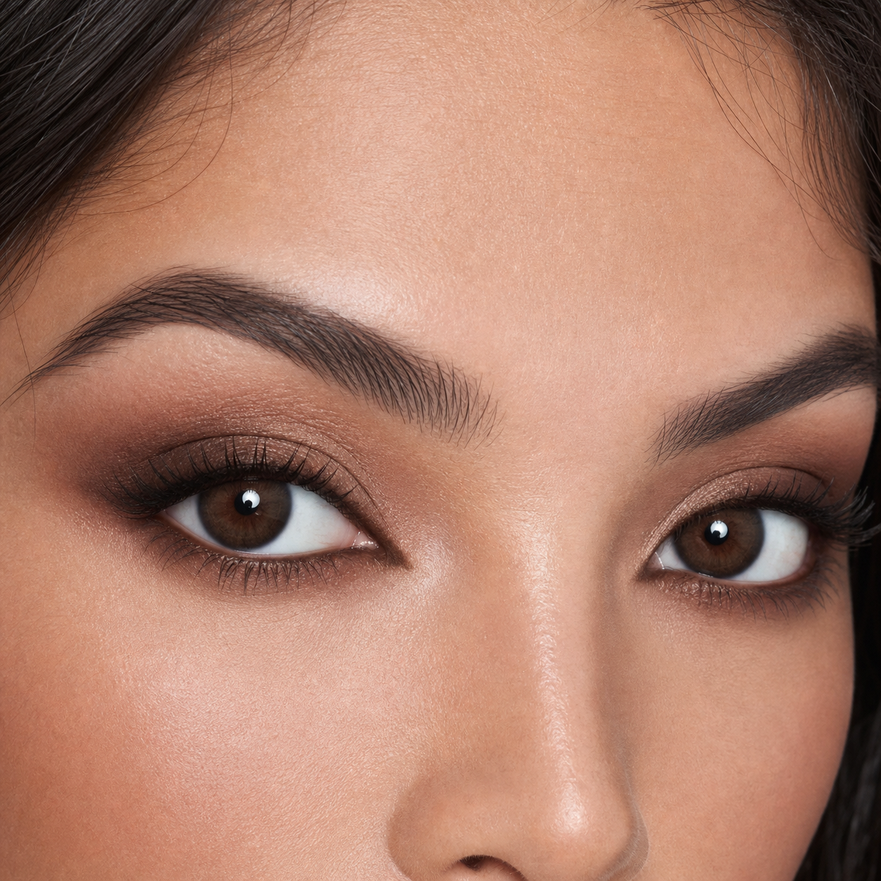 Cocoa Smoke Brown colored contacts - a complete makeup look built around the lens color