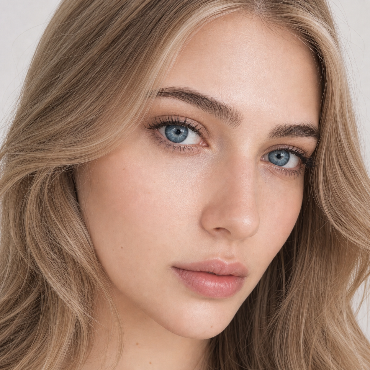Midnight Ice Blue colored contacts on model - clear icy blue lens effect
