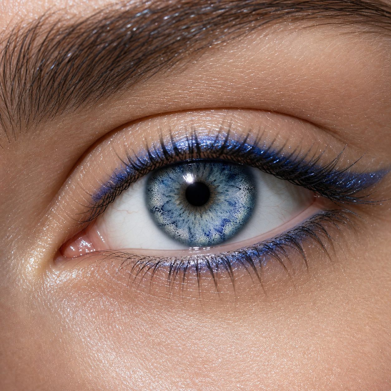 Cobalt Ink Marble Blue colored contacts - fluid cobalt-to-aqua layering that reads like watercolor in motion