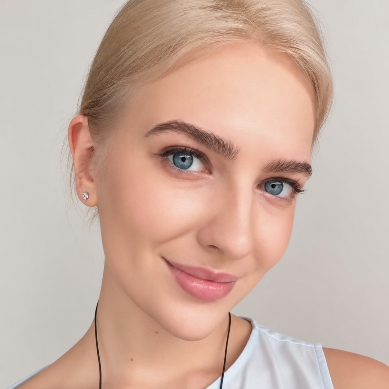 Glacier Halo Blue colored contact lenses on light studio background