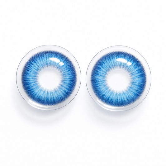 Aqua Muse Blue colored contact lenses pair - lens design