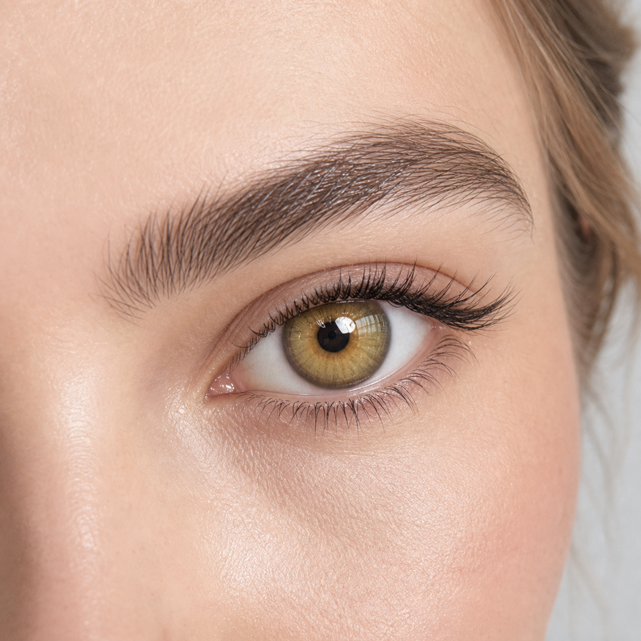 Golden Iris Hazel colored contact lenses on light studio background
