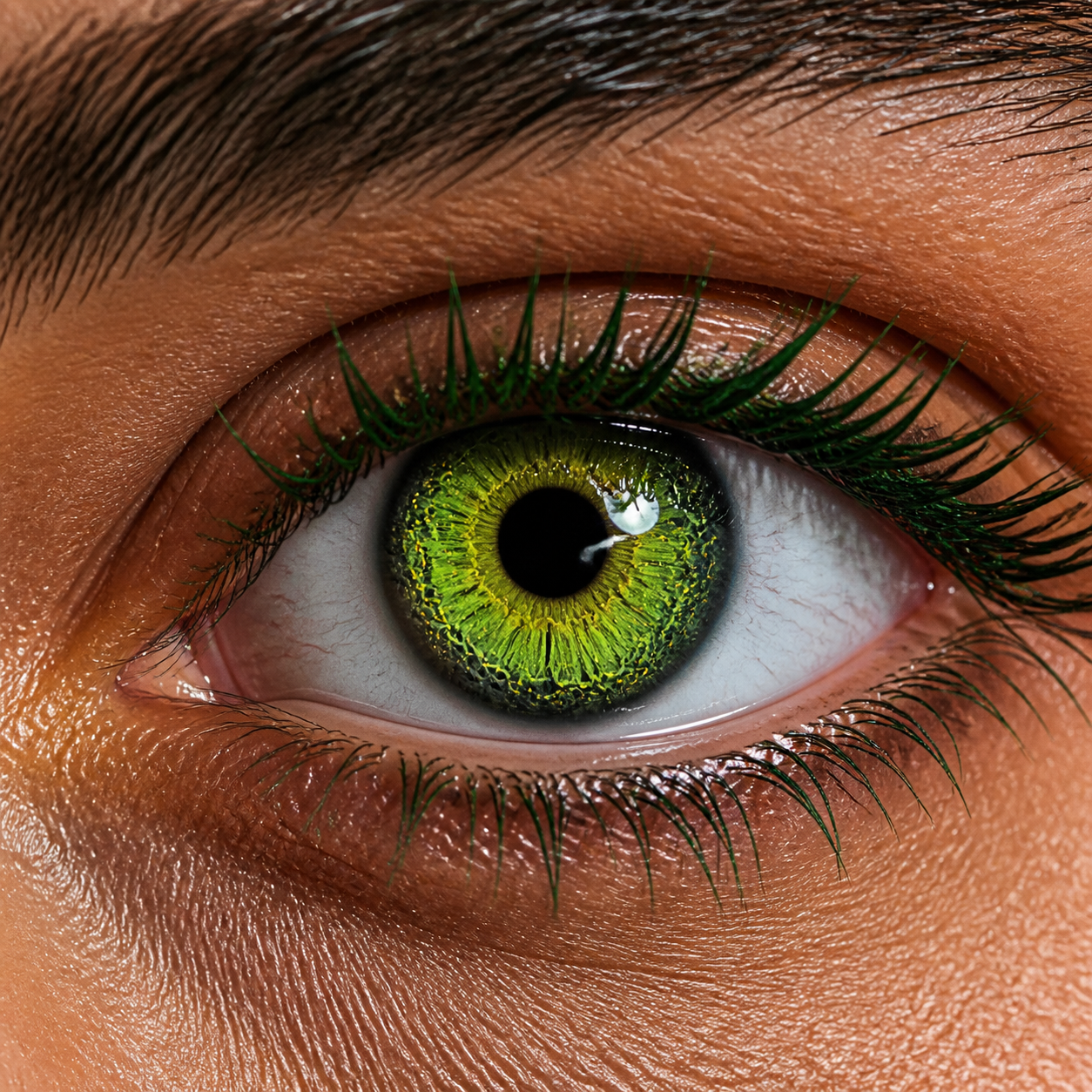 Acid Chartreuse Constellation colored contacts - high-saturation chartreuse cosplay color with a readable non-sunburst iris texture