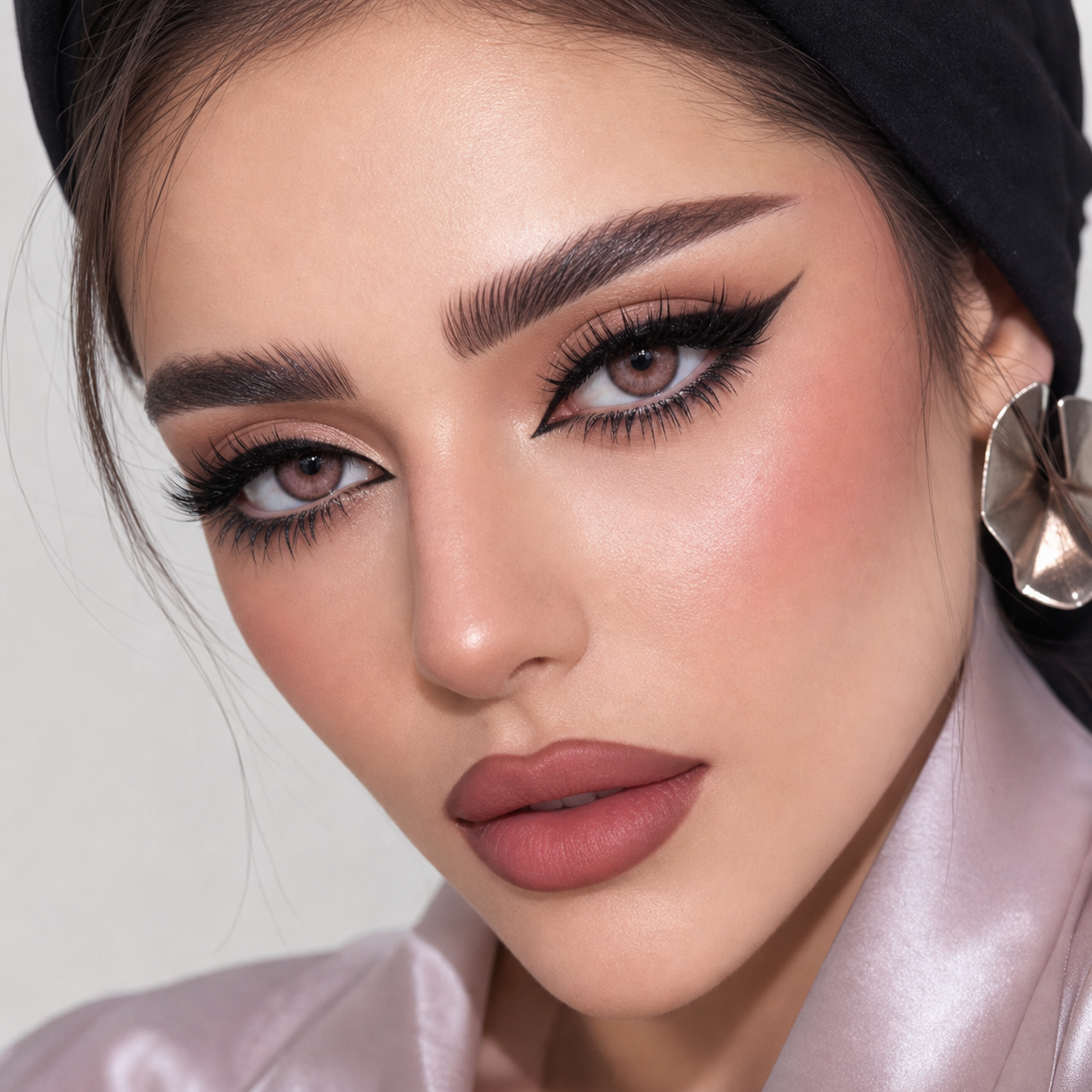 Smoky Rose Brown colored contacts on model - visible rose brown lens effect