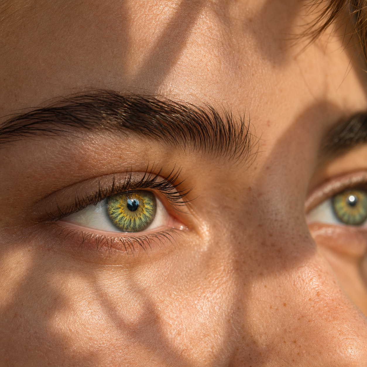 Mosslight Shard Green colored contacts - a faceted moss texture that reads clearly in warm daylight while staying wearable