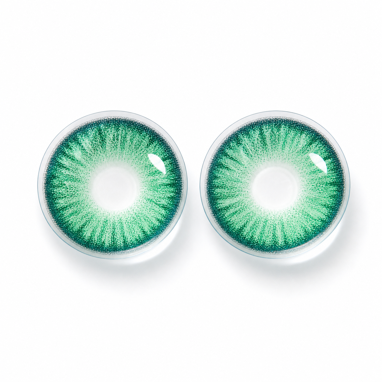 Candy Prism Green colored contact lenses pair - vivid emerald green lens design