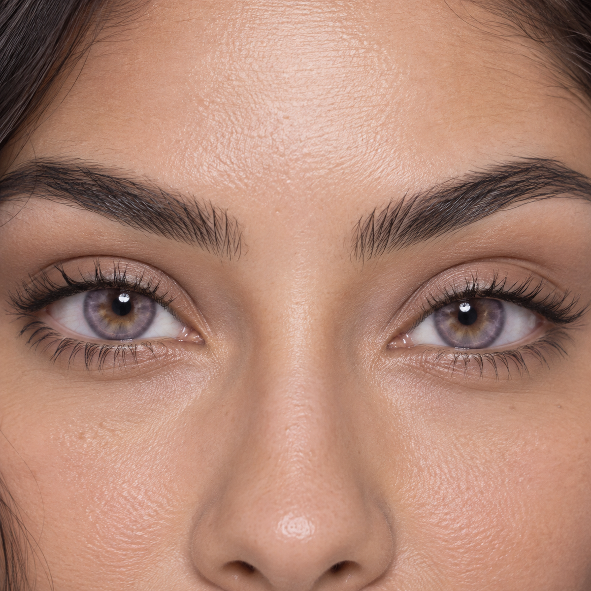 Lavender Taupe Satin Fade colored contacts - a current violet color story built with a familiar three-tone supplier print instead of metallic or theatrical graphics