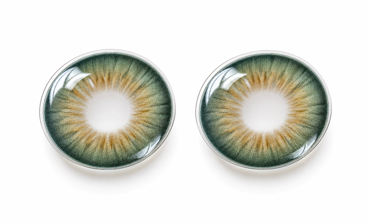 Forest Amber Bloom Green colored contact lenses pair - lens design