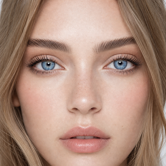Sapphire Muse Blue colored contacts on model - close-up wearing effect