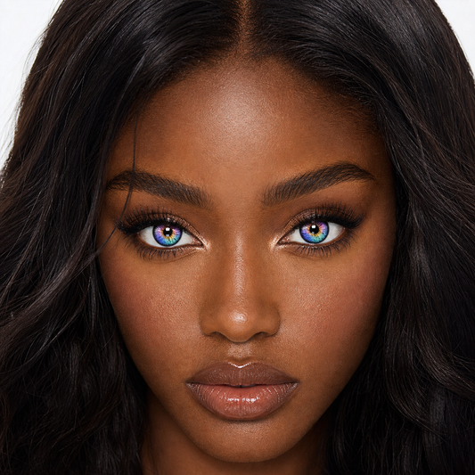 Prism Muse Statement colored contacts on model - close-up wearing effect
