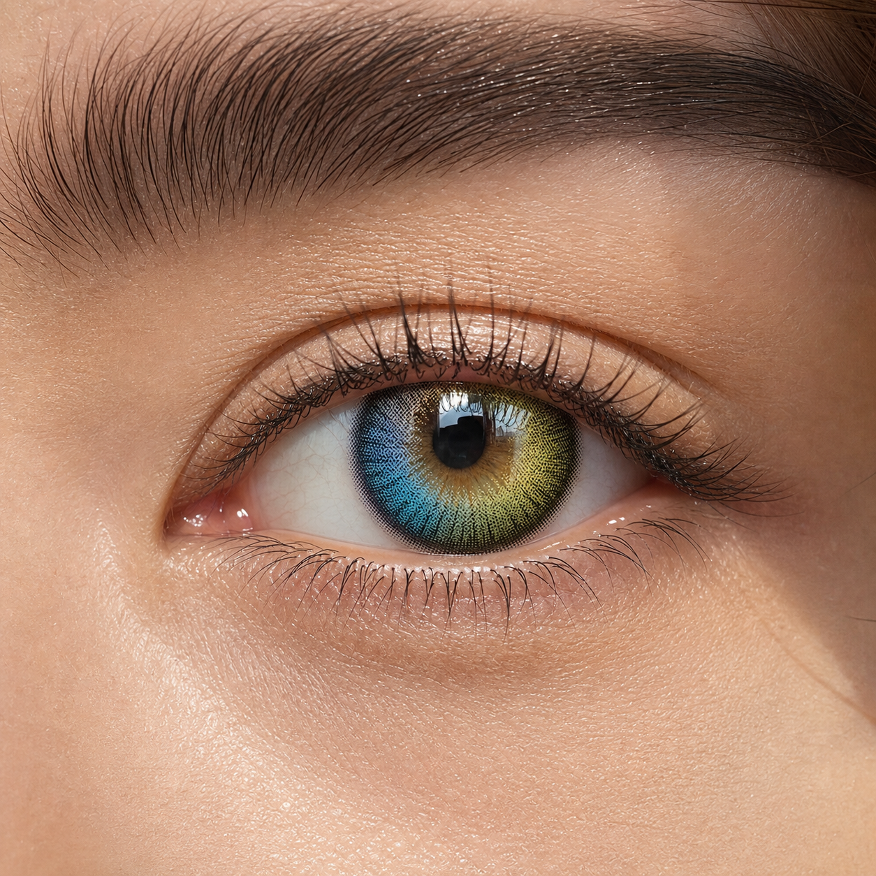Prism Split Ring colored contacts - real-life daylight payoff with visible lens depth