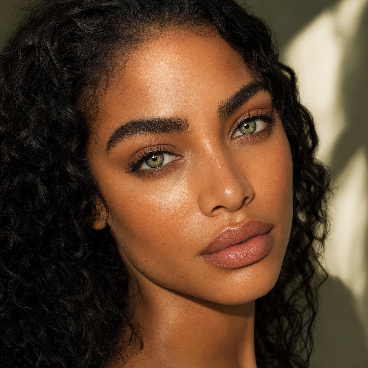 Mosslight Shard Green colored contacts on model - sunlit botanical campaign