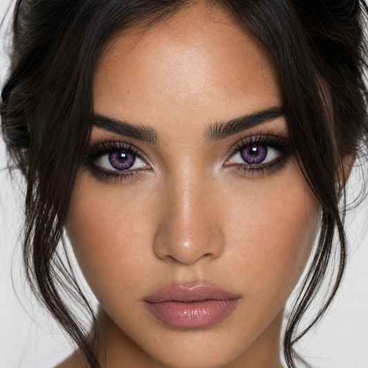 Plum Noir Violet colored contacts on model - close-up wearing effect