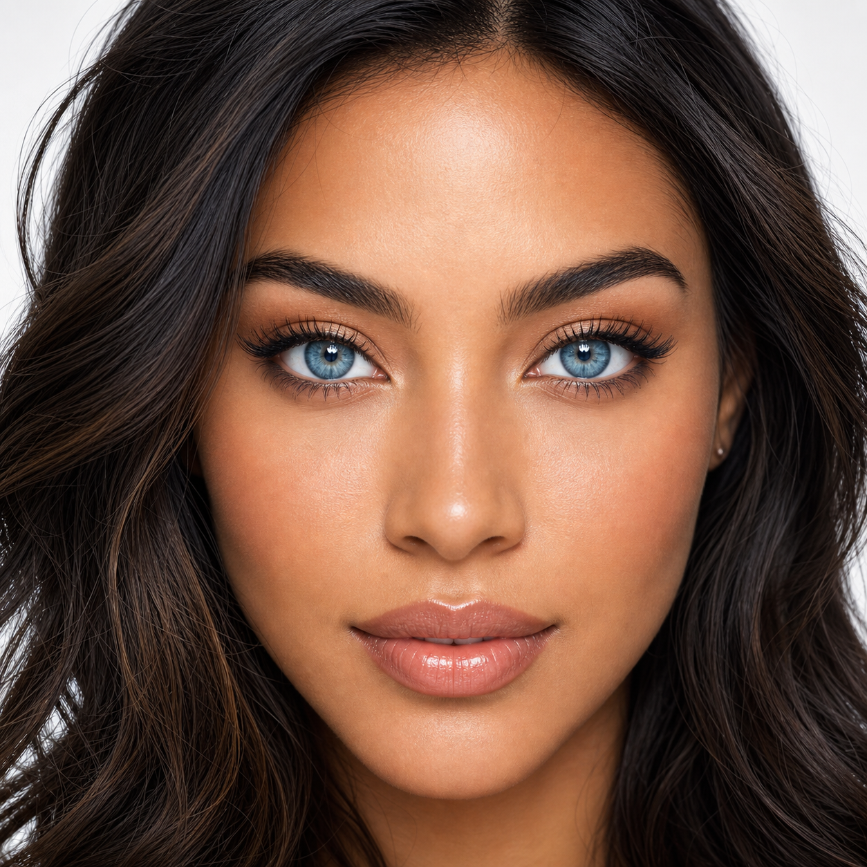 Crystal Ripple Blue colored contacts on model - close-up wearing effect