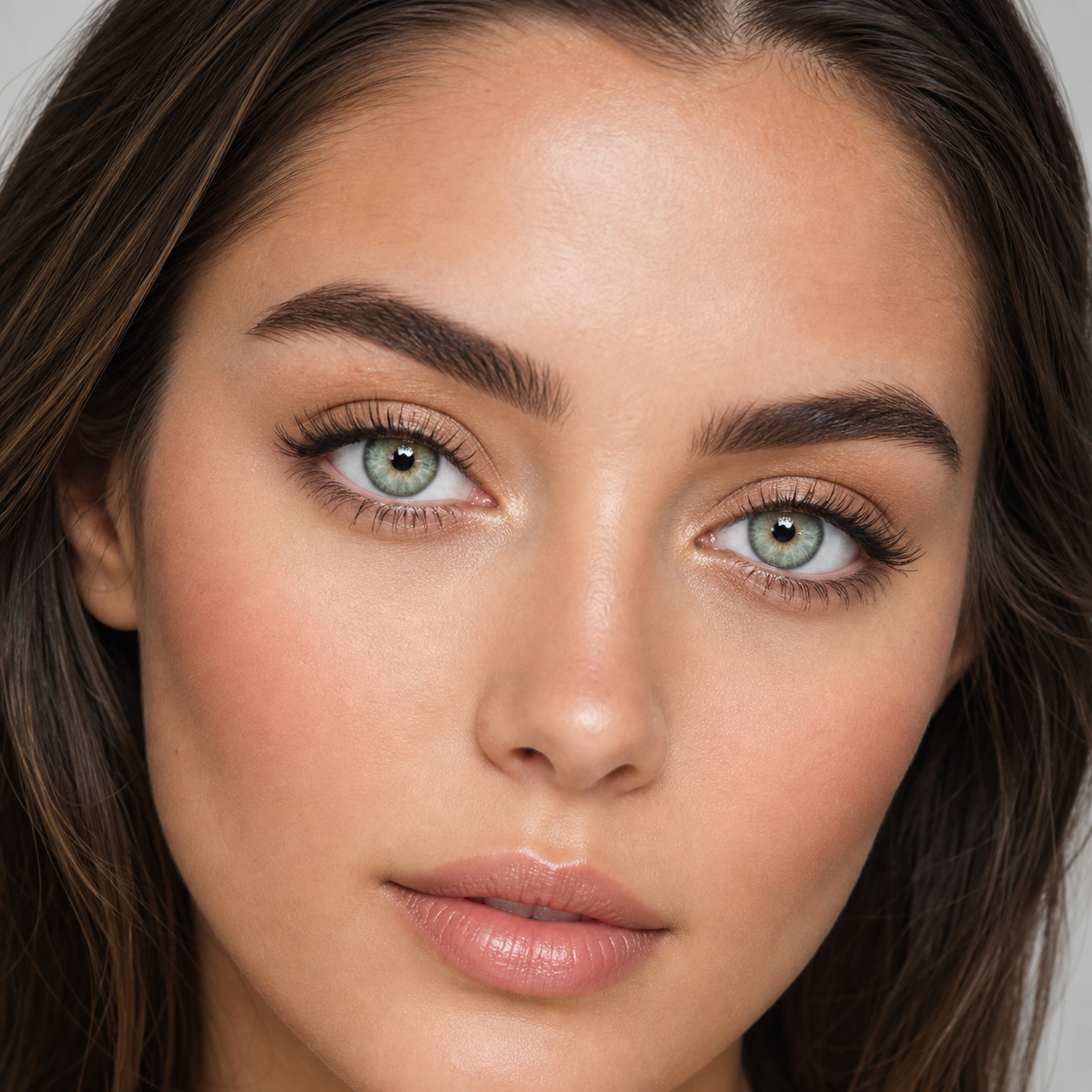 Amazon Mist Green colored contacts on model - Misty olive beauty close-up