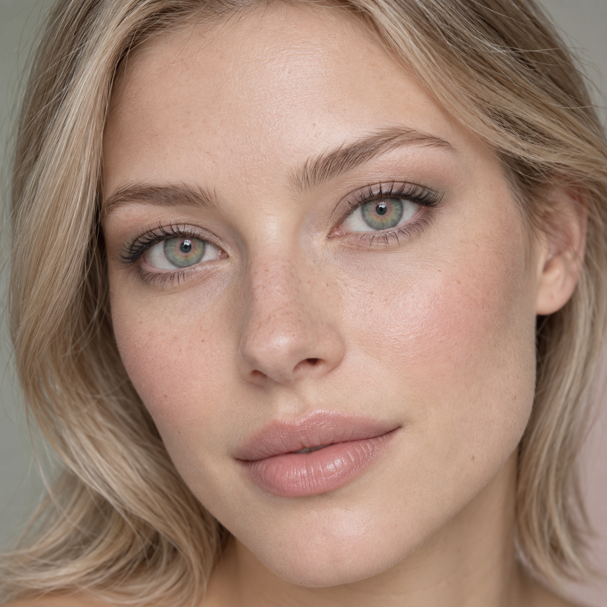 Misty Sage Quartz Blend colored contacts on model - misty sage runway beauty