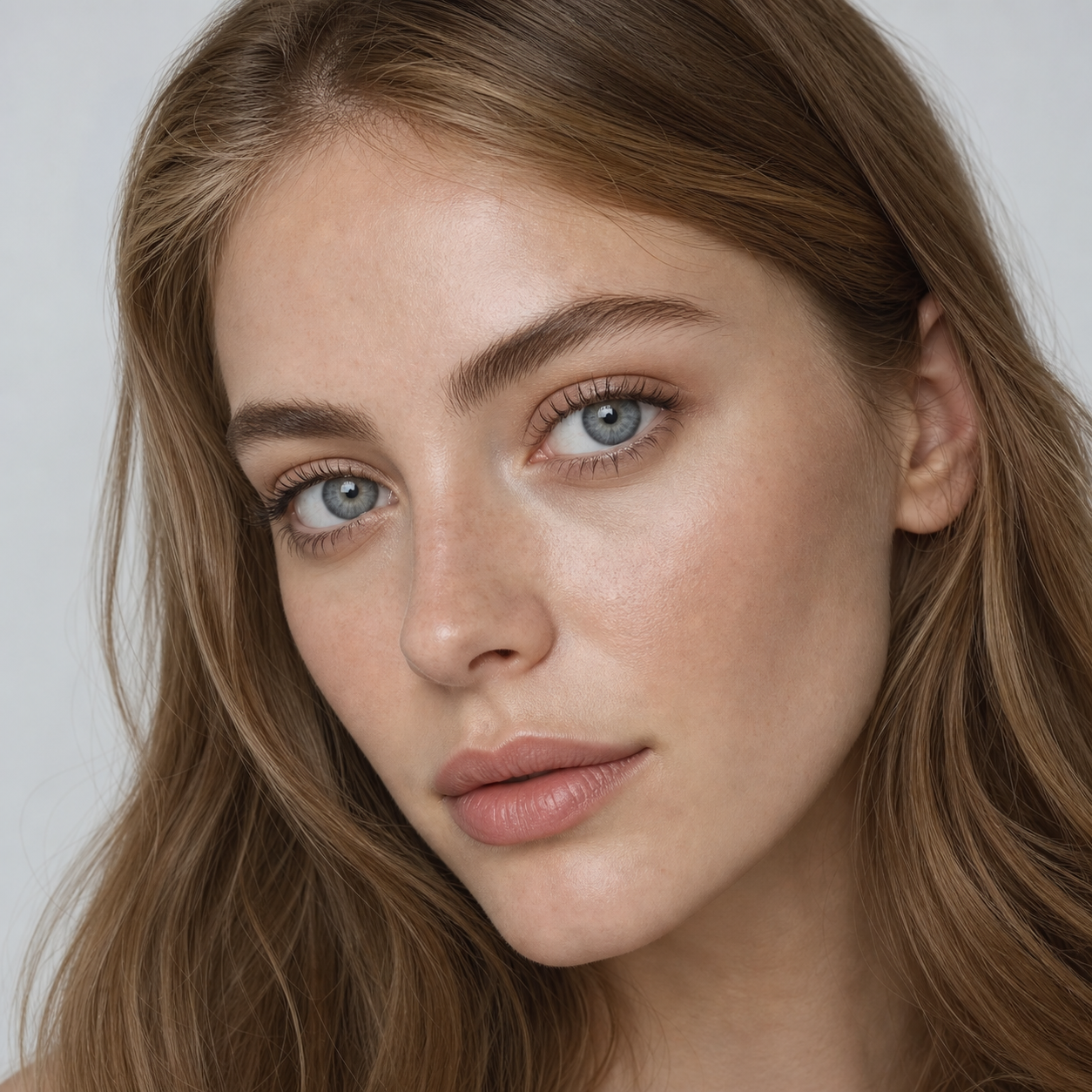 Nordic Myth Gray colored contacts on model - Cool Nordic daylight portrait