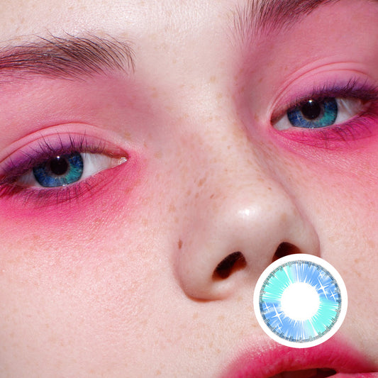Colorful Koki Blue colored contact lenses by Moxielens