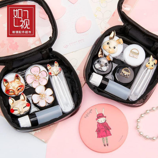 Contact lens case cute personality simple and portable lens box colored contact lenses