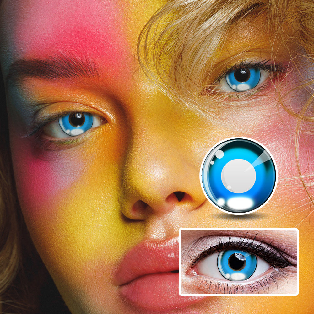 Anime Hitomi Blue colored contact lenses by Moxielens