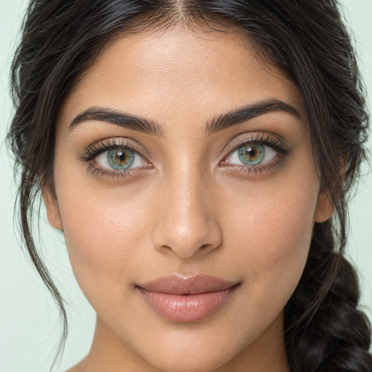 Aegean Mint Feather Gradient colored contacts on model - Aegean clean beauty