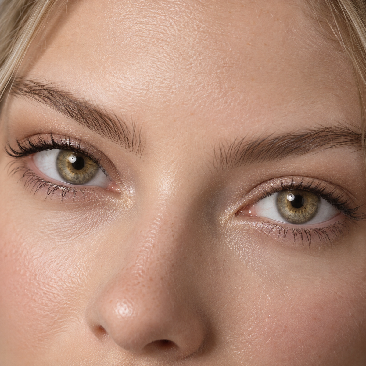 Champagne Olive Velvet Gradient colored contacts - a bright gold-hazel change on dark eyes made with a conventional three-tone gradient