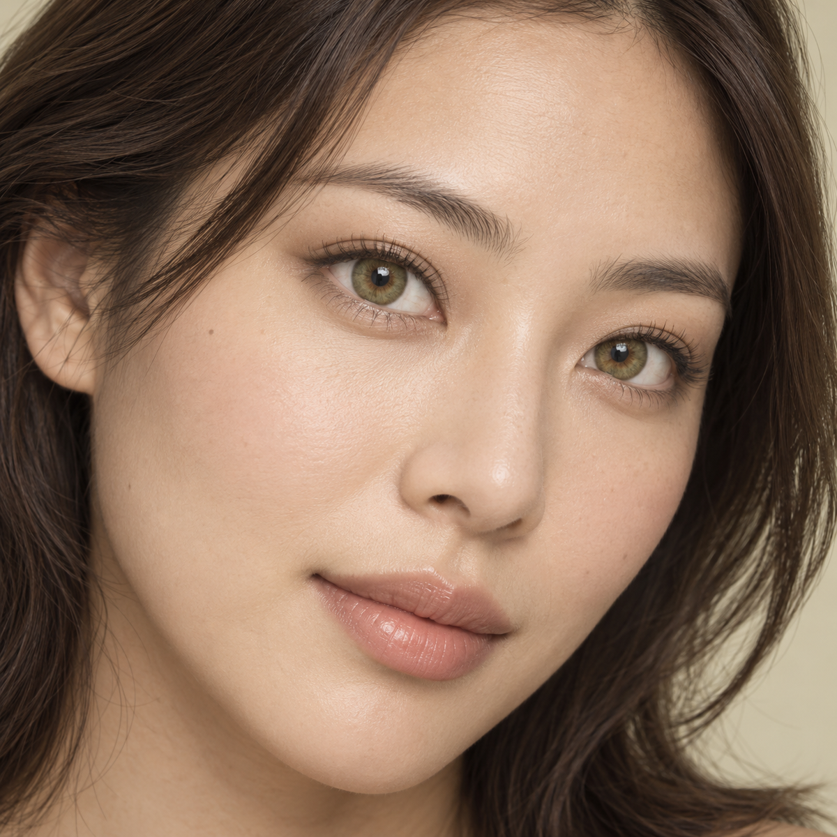 Olive Chai Satin Gradient colored contacts on model - olive daylight beauty