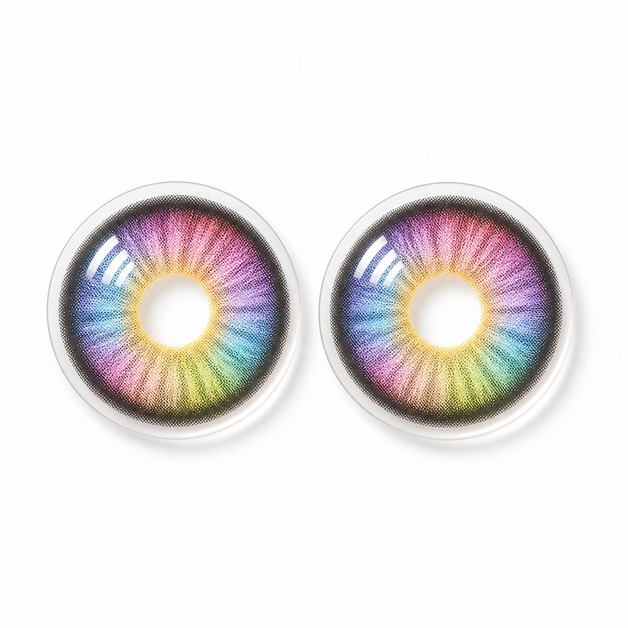 Aura Prism Rainbow colored contact lenses pair - lens design