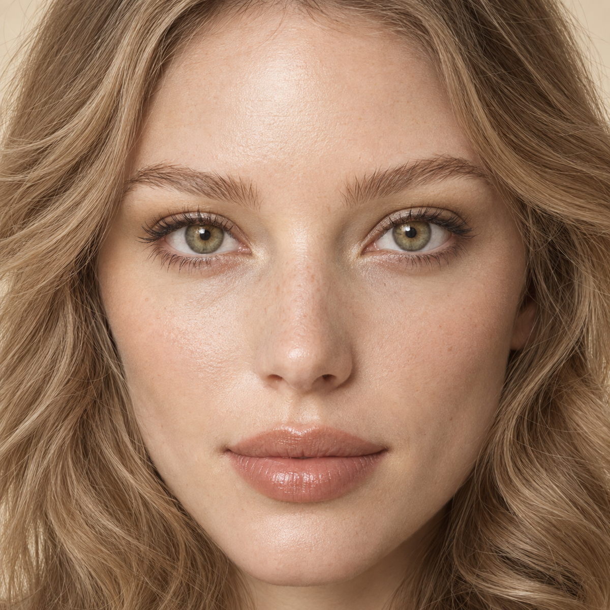 Lavender Taupe Satin Fade colored contacts on model - lavender satin editorial