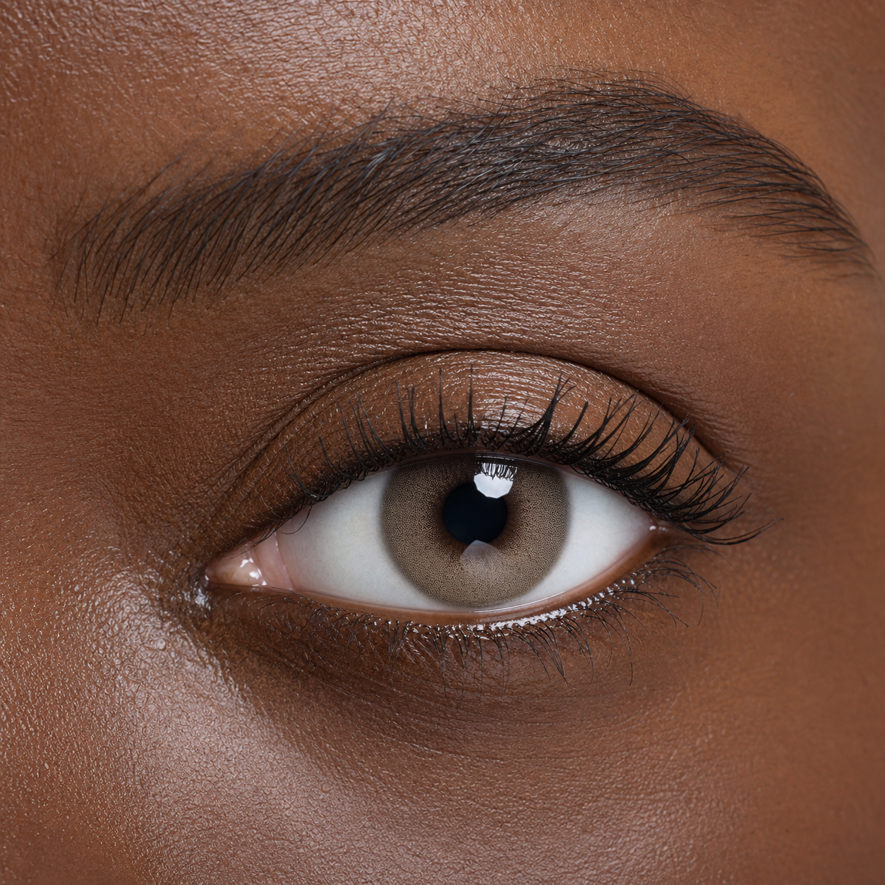 Khaki Veil Ash Beige colored contacts - a believable ash-beige transformation on deep brown eyes without a harsh outer ring
