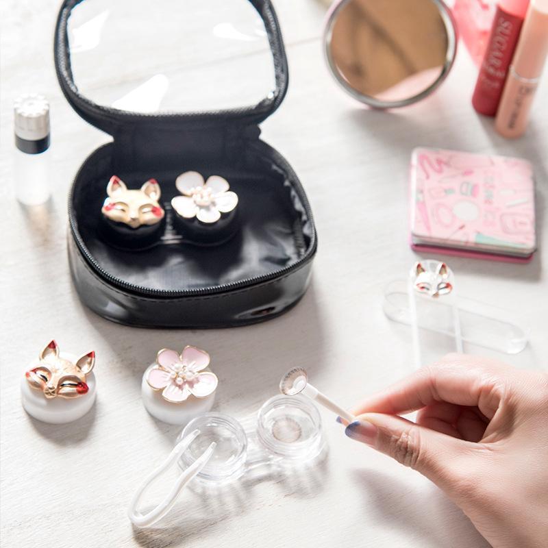Contact lens case cute personality simple and portable lens box colored contact lenses