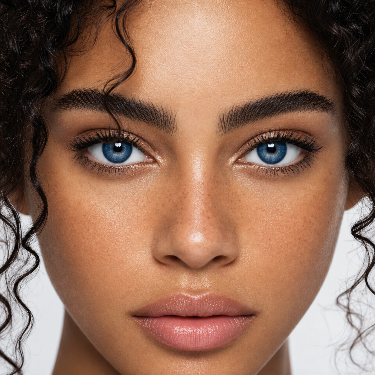 Deep Ocean Ring Blue colored contacts on model - close-up wearing effect