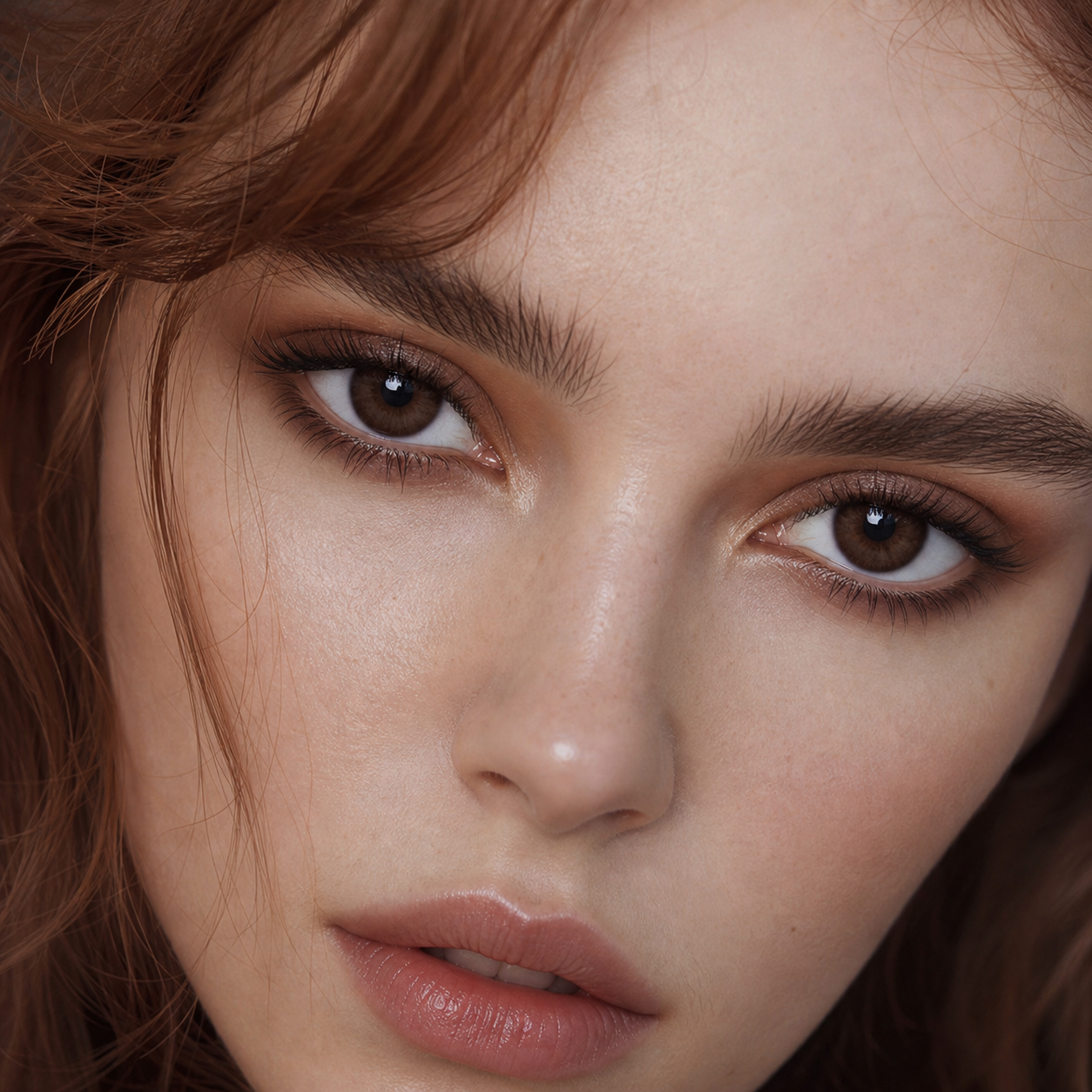 Cocoa Smoke Brown colored contacts on model - chromatic makeup story