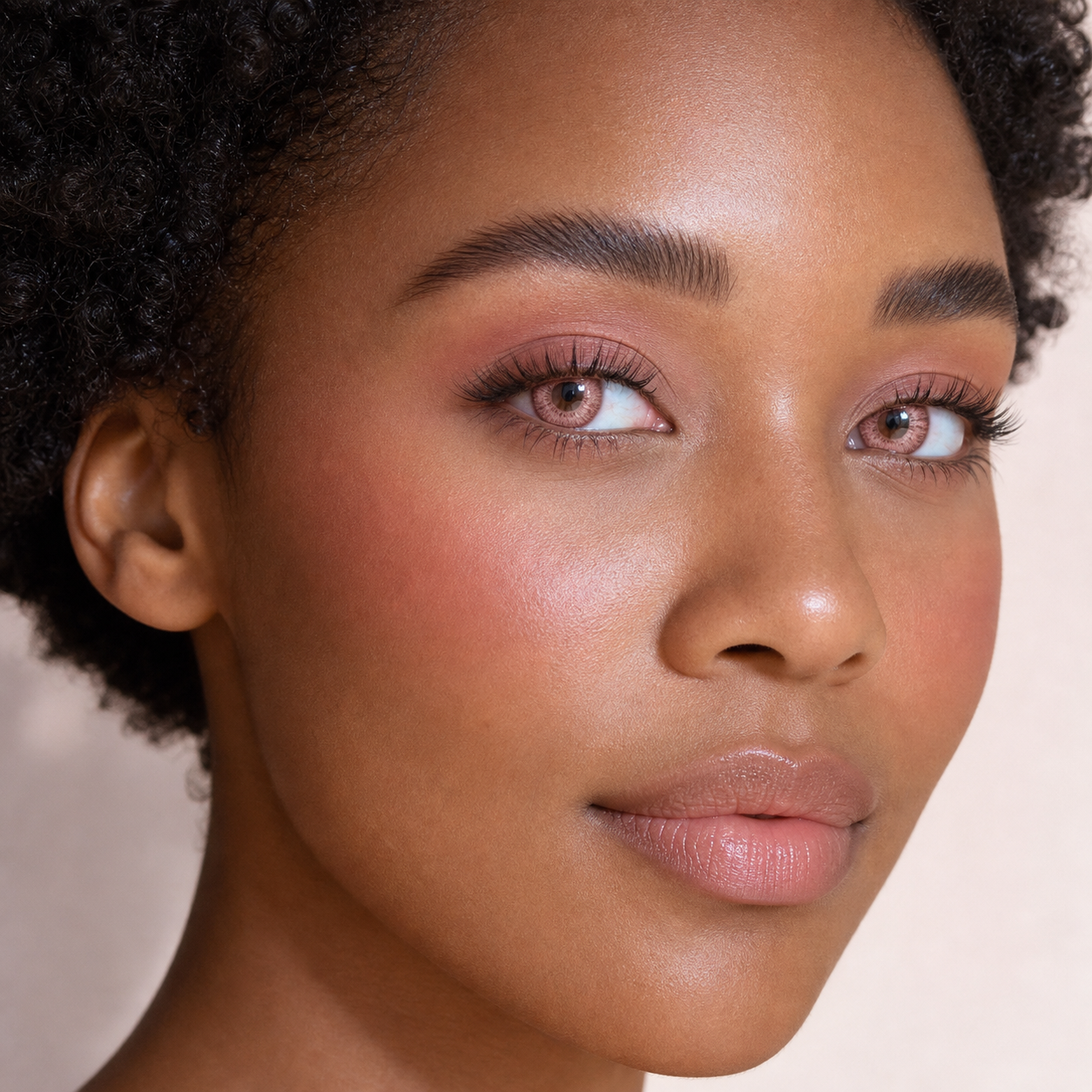 Rosewater Petal Pink colored contacts on model - watercolor blush beauty