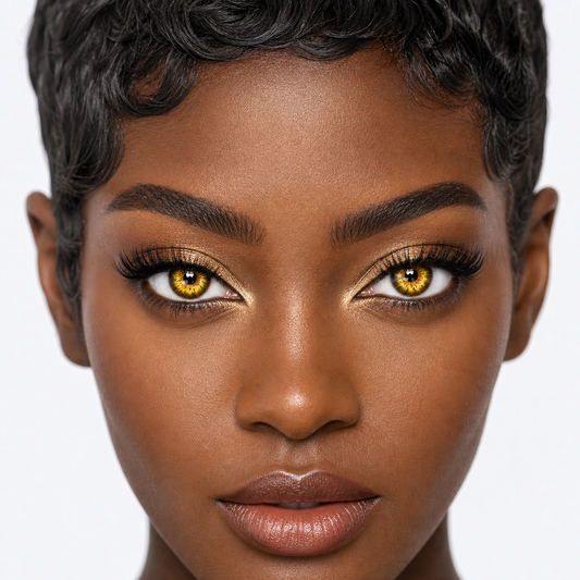Solar Star Gold colored contacts on model - close-up wearing effect