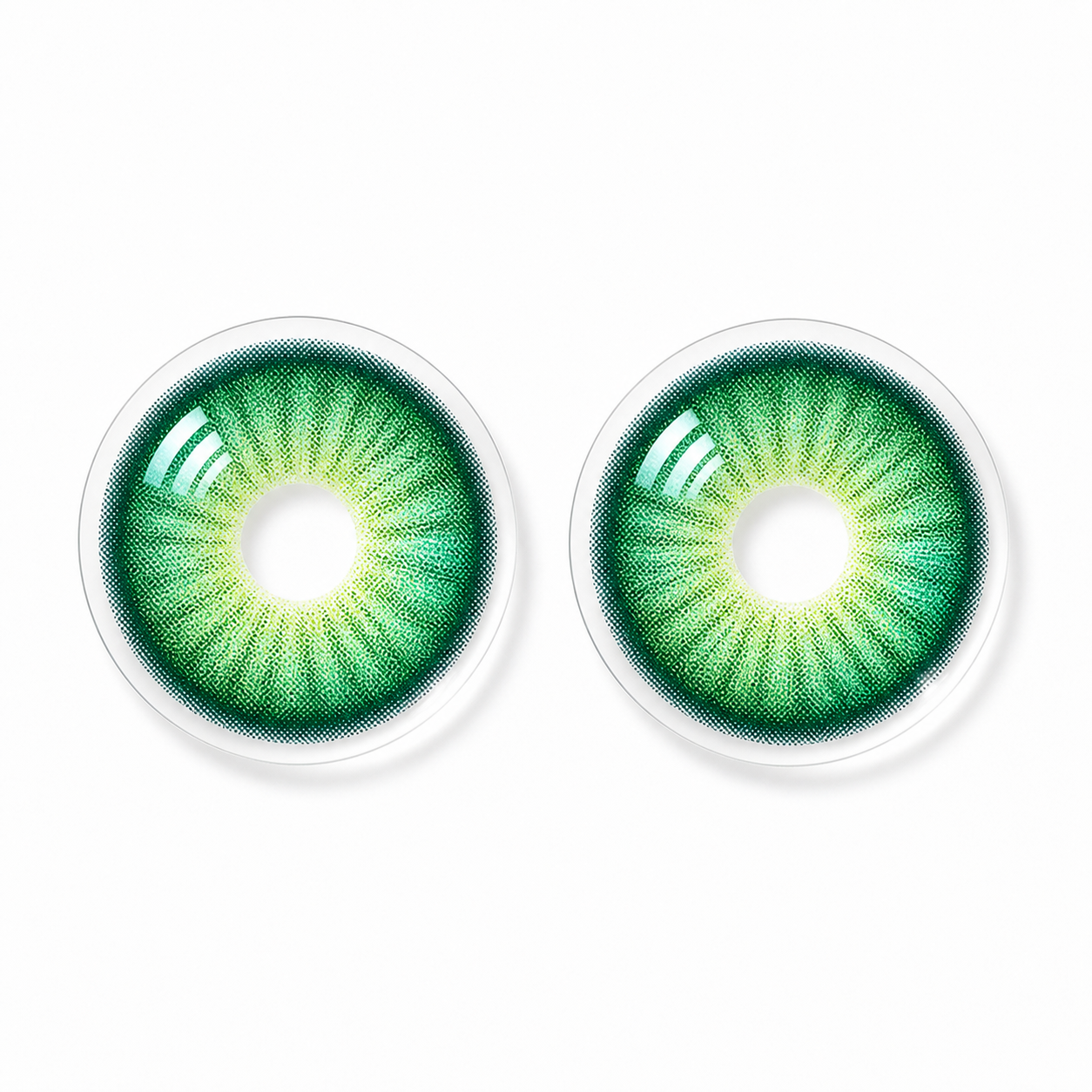 Emerald Muse Green colored contact lenses pair - lens design