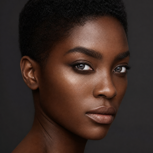 Onyx Pearl Black colored contacts on model - low-key satin editorial