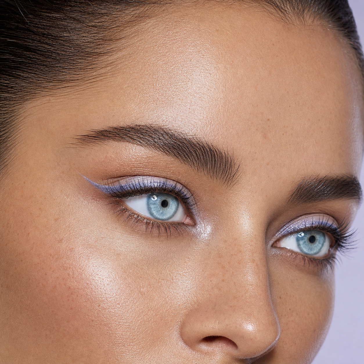 Aqua Glass Halo Blue colored contacts - a complete makeup look built around the lens color