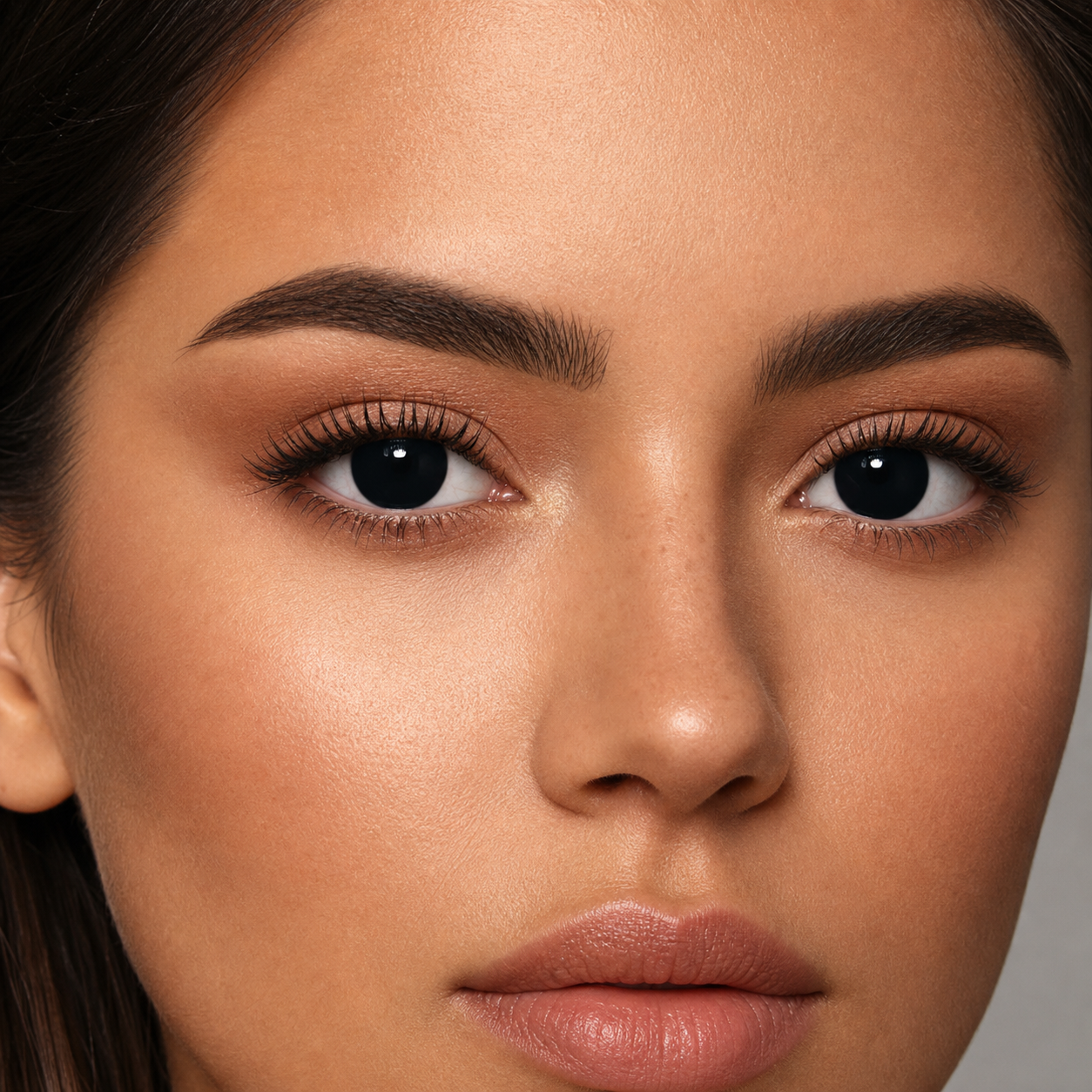 Blind Black colored contacts on model - Blind black graphic studio
