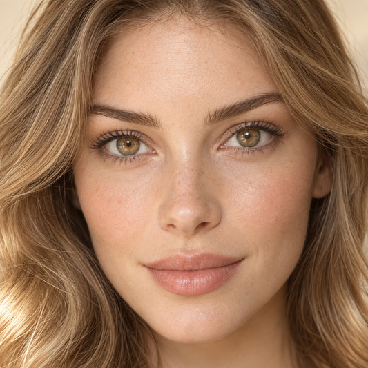 Saffron Amber Natural Ring colored contacts on model - golden-hour clean beauty