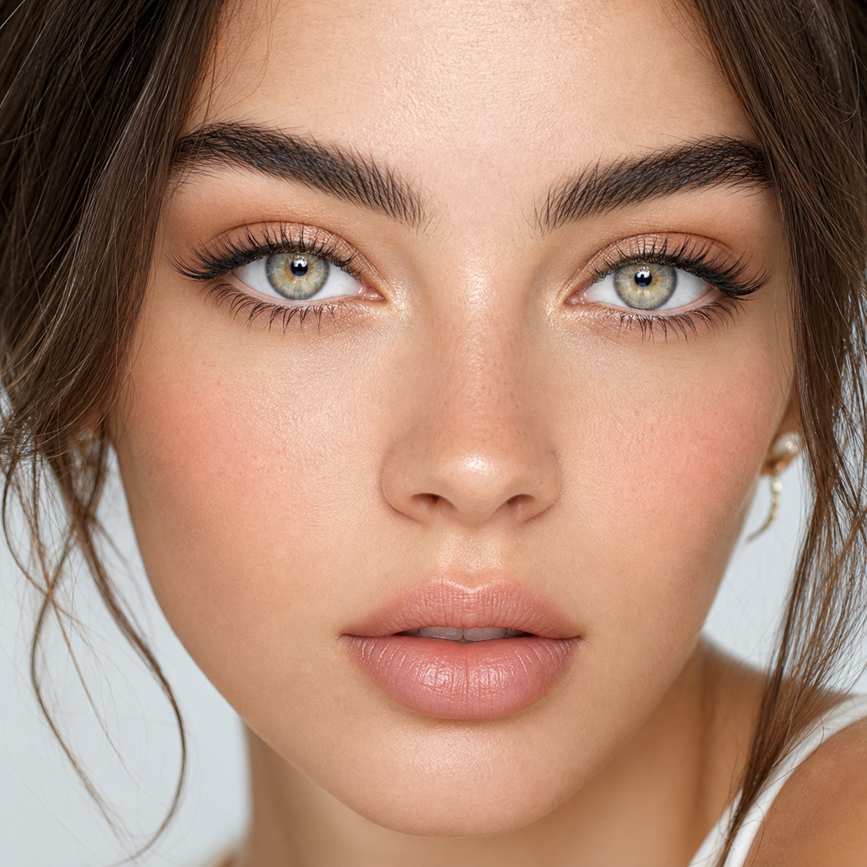 Tearlight Brown colored contacts on model - Tearlight daylight beauty