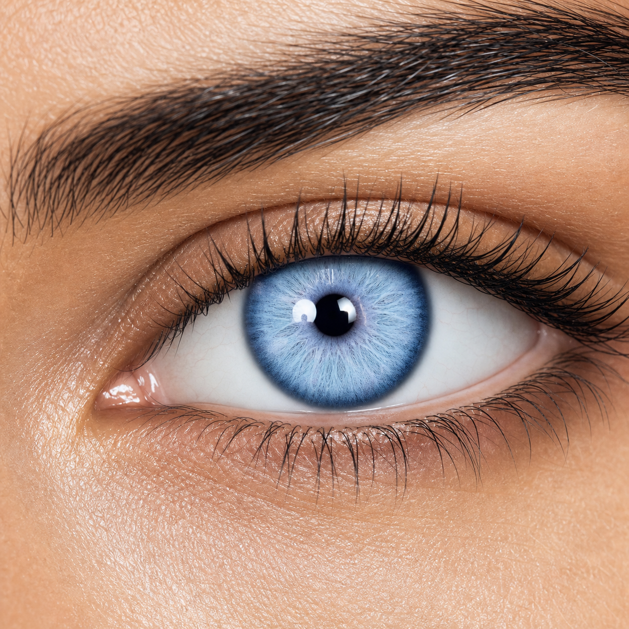 Arctic Lilac Ray Blue colored contacts - clinical clarity and an unmistakable iris-pattern close-up