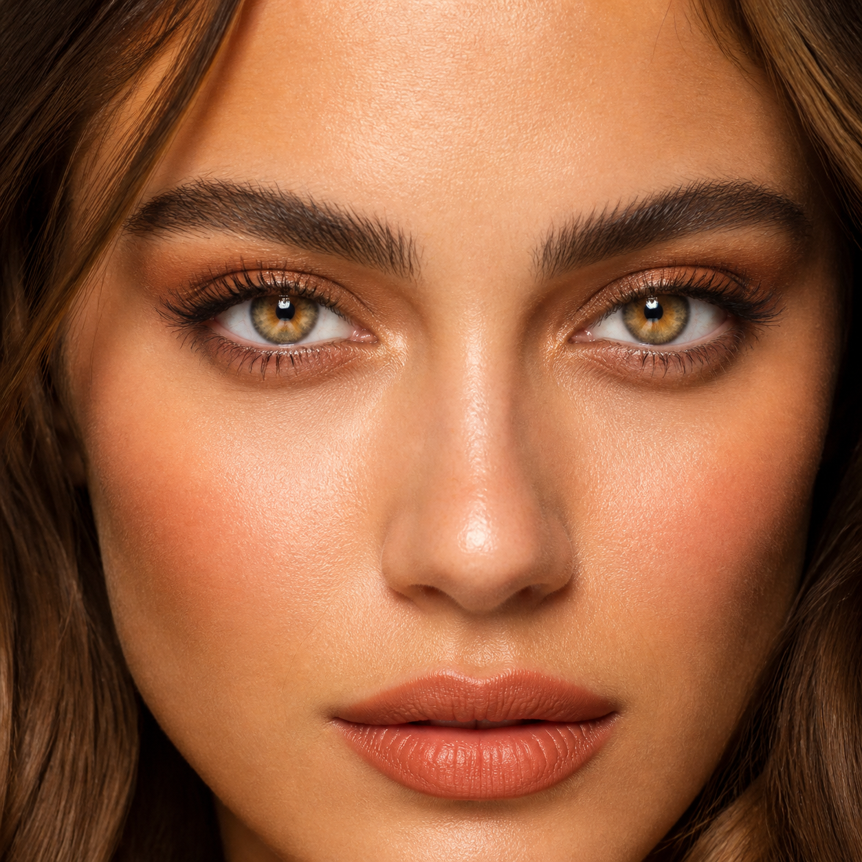 JA Brown colored contacts on model - JA golden hazel editorial