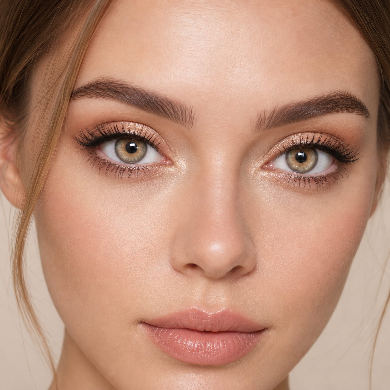 Big Eye Barbie Brown colored contacts on model - Barbie brown soft glam