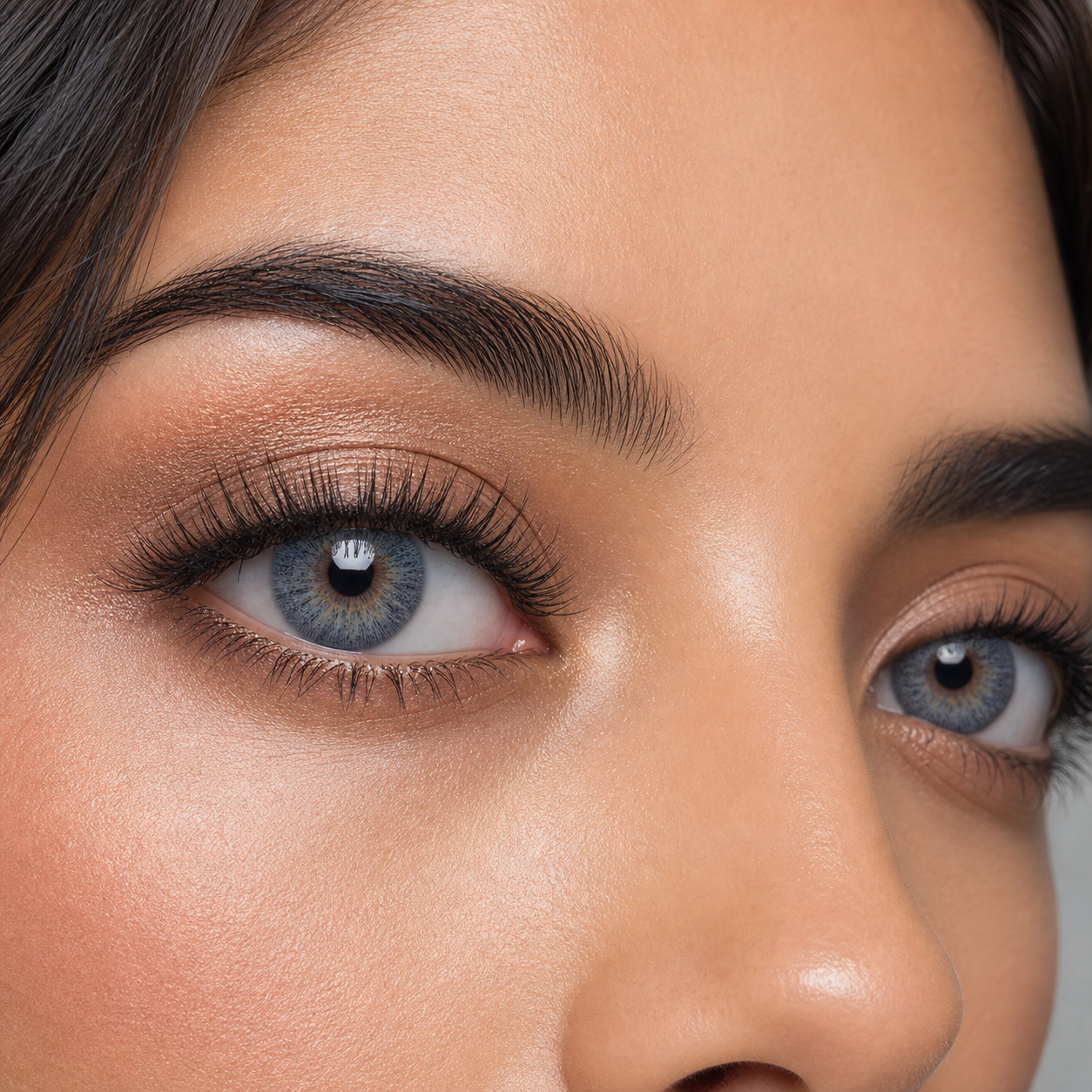 Storm Glass Split Blue colored contacts - a softer wearable mood shown from two useful angles