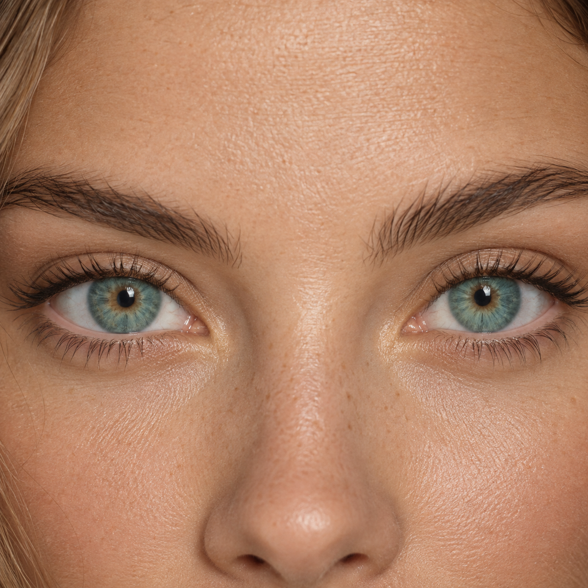 Sea Glass Teal Feather Fade colored contacts - a visible teal change on dark eyes built from a conventional three-tone feathered print