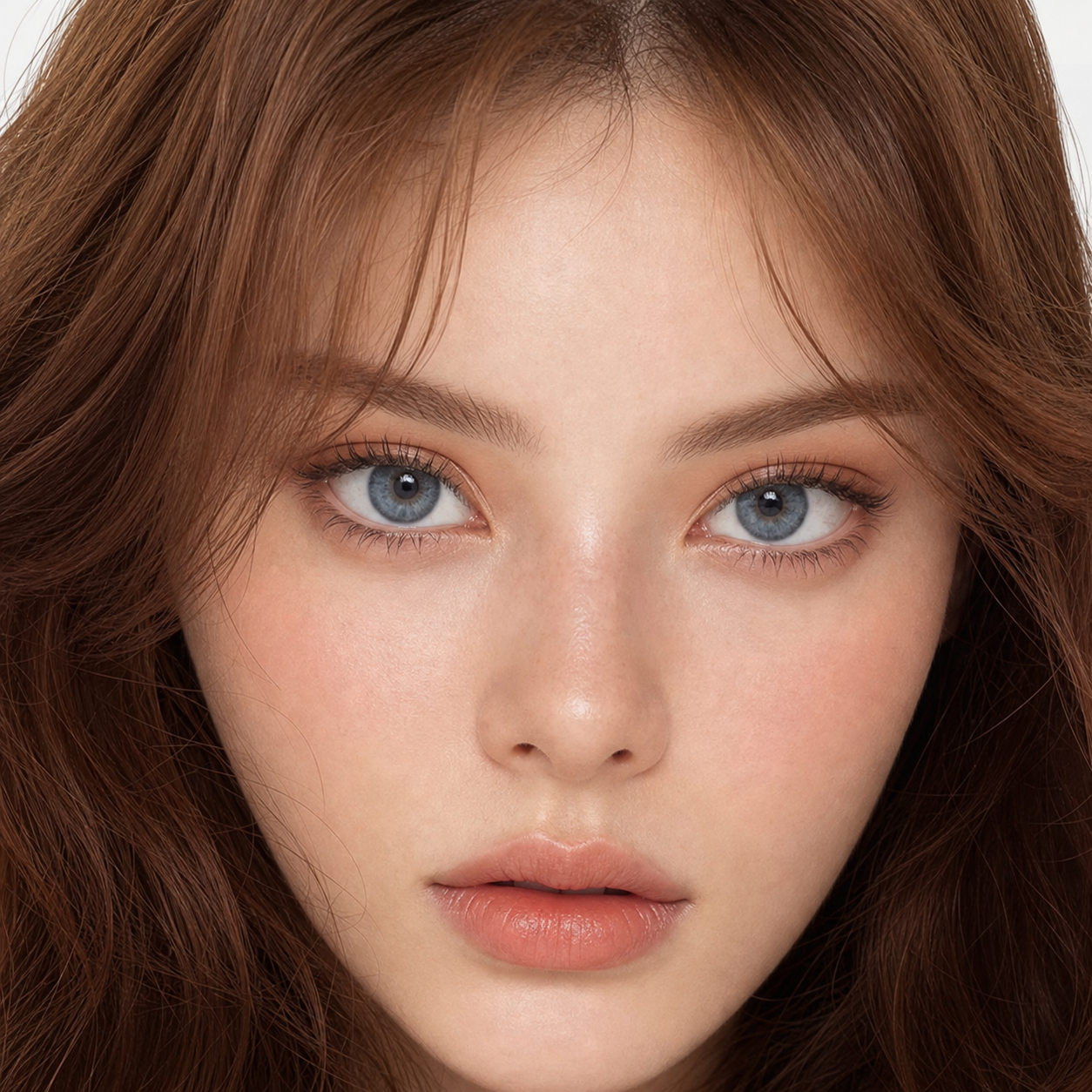 Denim Mist Blue colored contacts on model - close-up wearing effect