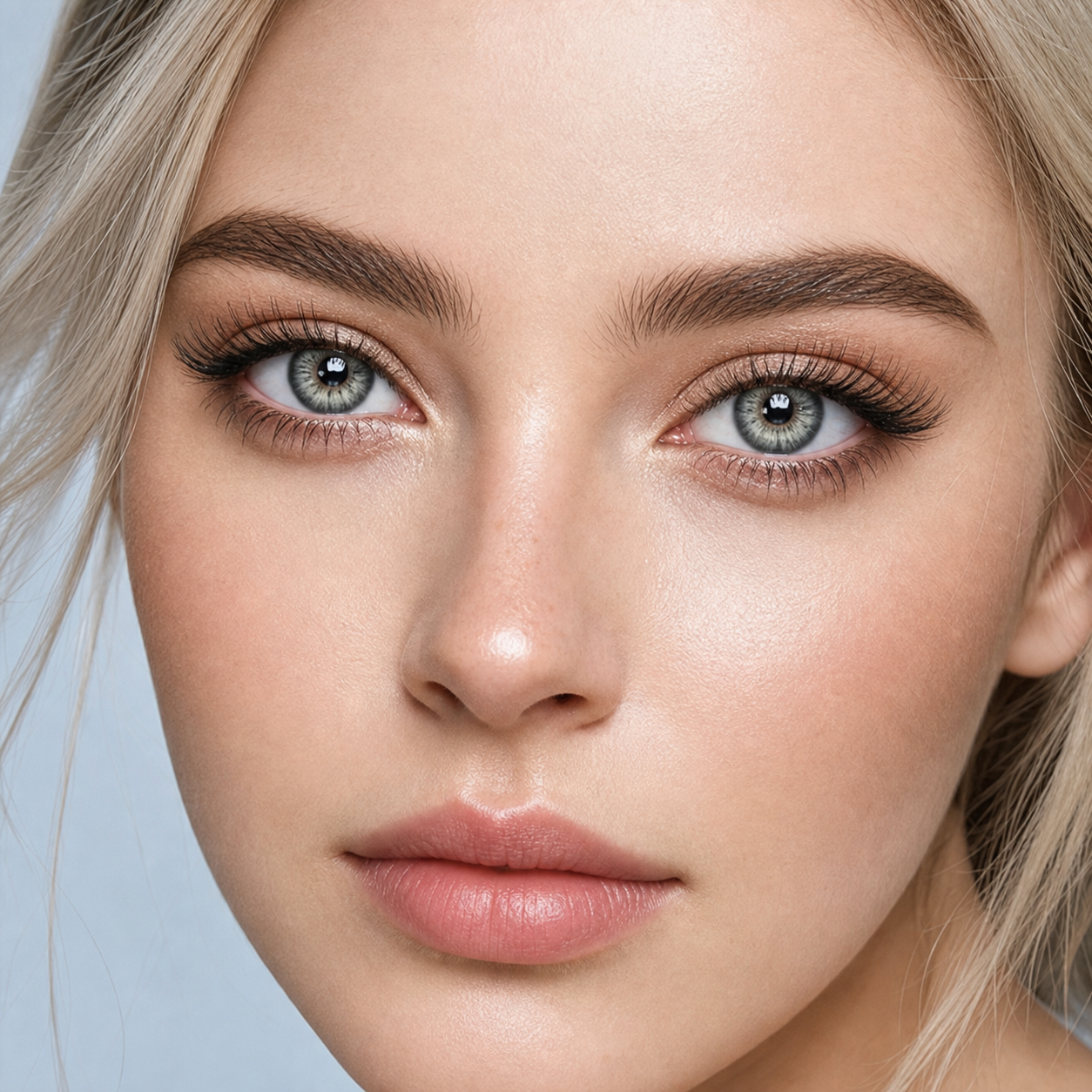 Snowfall Ice Gray colored contacts on model - Snowfall silver daylight beauty