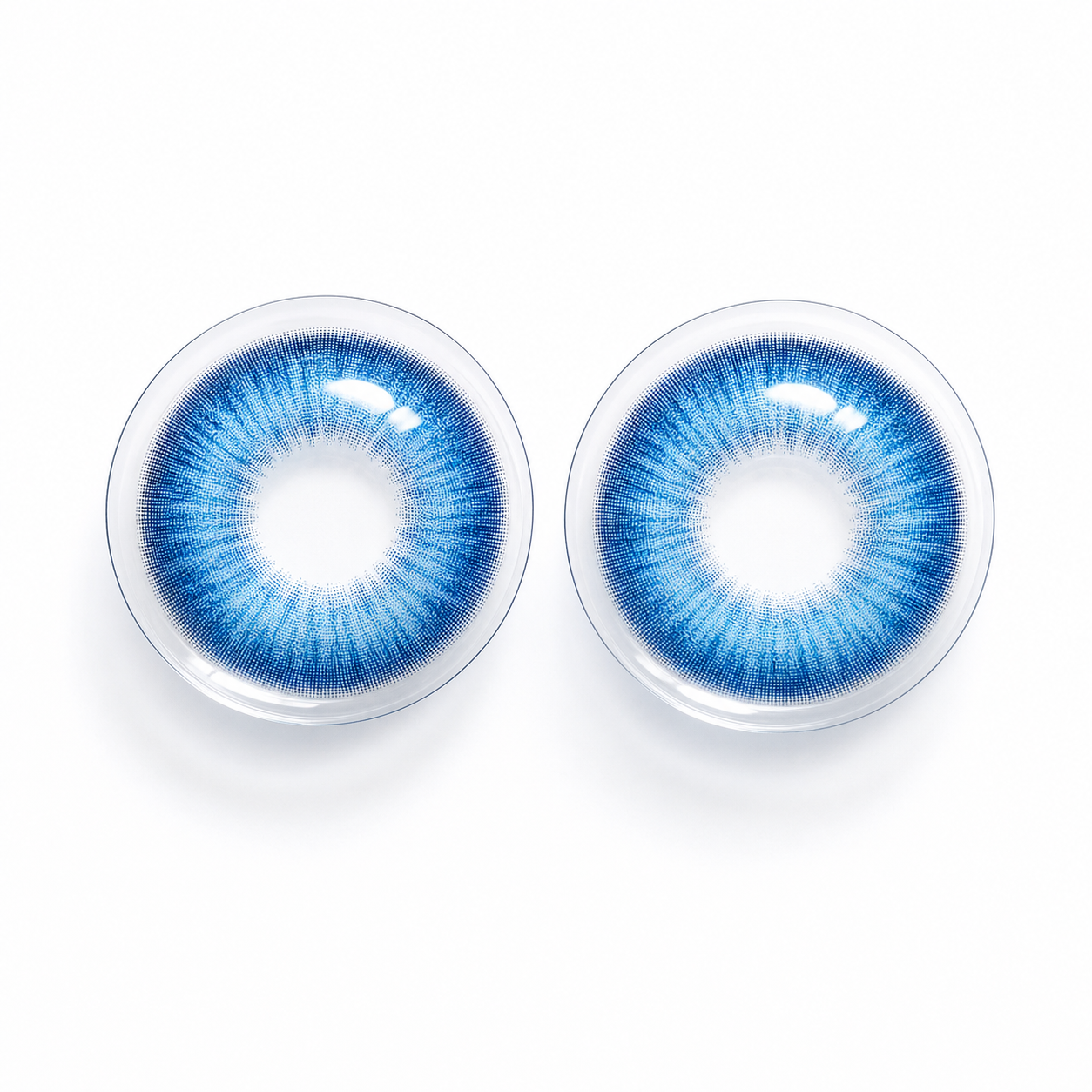 Aqua Muse Blue colored contact lenses pair - lens design