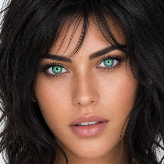 Candy Prism Green colored contacts on model - vivid emerald green close-up wearing effect